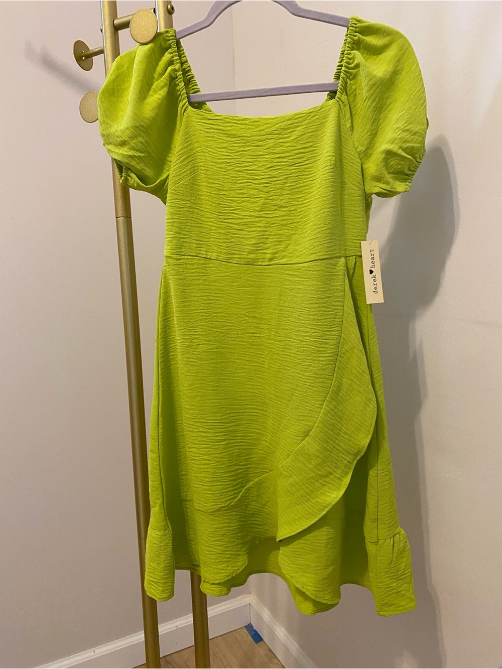 Lime Green Puff Sleeve Square Neck Dress